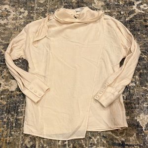 Mango SZ 2 Ivory Wrap Blouse Tie Neck